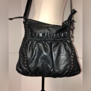 RED by MARC ECKO Black Vegan Silver Studded Hobo Shoulder Crossbody Bag